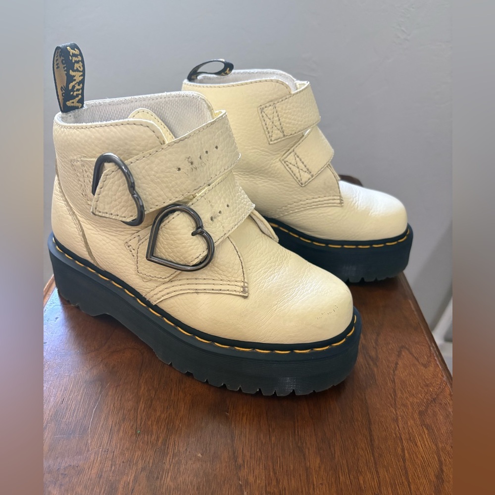 Dr. Martens Cream Platform Boots with Heart Details